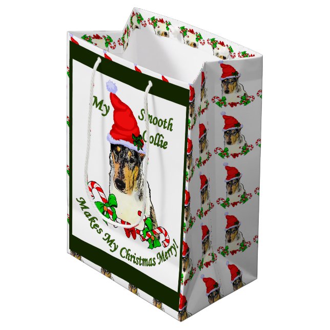 Bolsa De Regalo Mediana Smooth Collie Navidades Merry (Angulo Anverso)