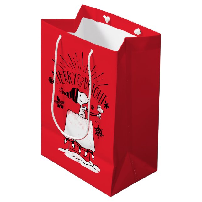 Bolsa De Regalo Mediana Snoopy and Woodstock - Merry & Bright (Angulo Anverso)