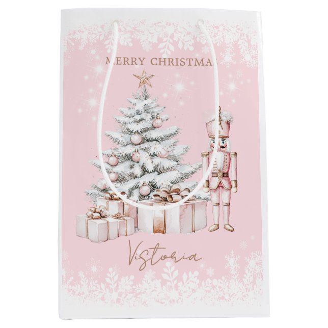 Bolsa De Regalo Mediana Snowflacks Nutcracker de Árbol de Navidad (Anverso)