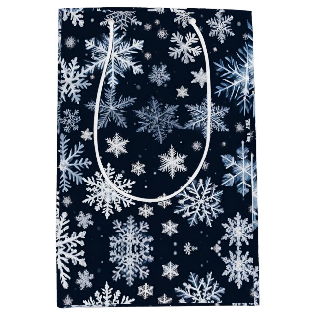 Bolsa De Regalo Mediana Snowflakes Winter Design Blue Cold Cute (Anverso)