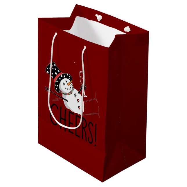 Bolsa De Regalo Mediana Snowman alienta a los Navidades del vino en navida (Angulo Anverso)