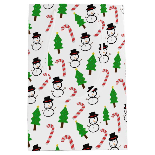 Bolsa De Regalo Mediana Snowman Candy Cane Christmas Tree (Anverso)