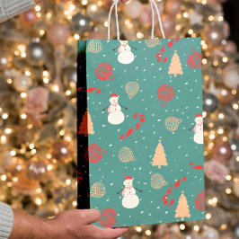 Bolsa De Regalo Mediana Snowman & Christmas Icons Pattern- Playful Holiday