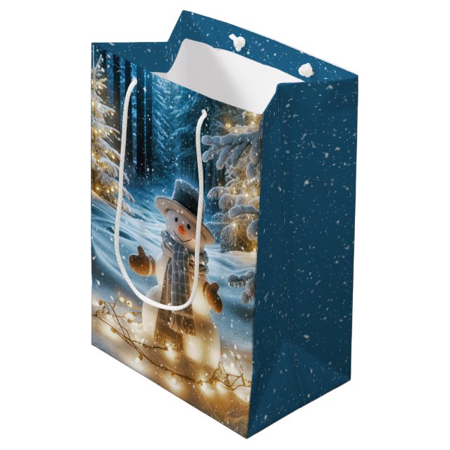 Bolsa De Regalo Mediana Snowman con luces Navidades (Angulo Anverso)