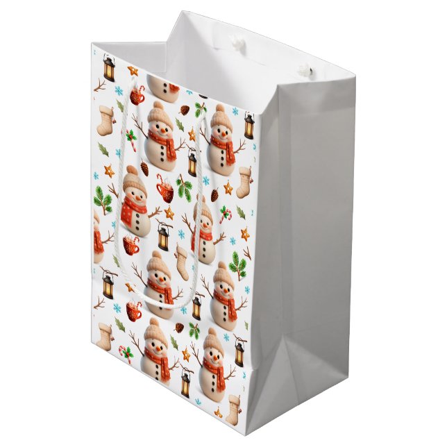 Bolsa De Regalo Mediana Snowman Winter Holiday - Merry Christmas (Angulo Anverso)