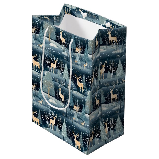 Bolsa De Regalo Mediana Snowy Night Deer Field (Angulo Anverso)