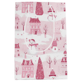 Bolsa De Regalo Mediana Snowy Pink Christmas Village