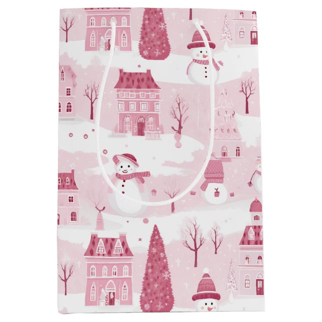 Bolsa De Regalo Mediana Snowy Pink Christmas Village (Anverso)