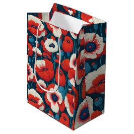 Bolsa De Regalo Mediana Socio floral rojo y blanco