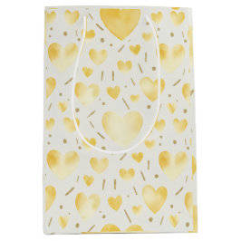 Bolsa De Regalo Mediana Soft Gold Watercolor & Glitter Hearts Pattern