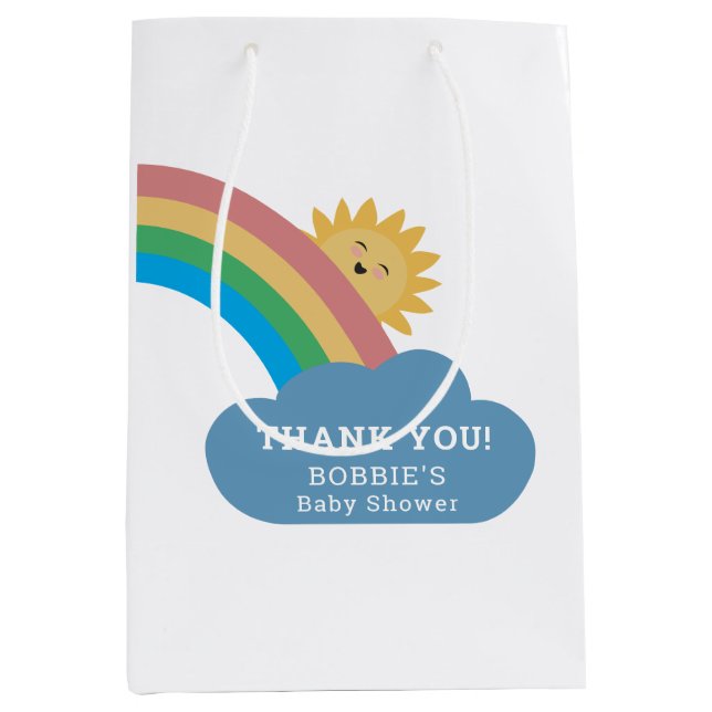 Bolsa De Regalo Mediana Sol lindo y arcoiris Baby Shower moderno Gracias (Anverso)