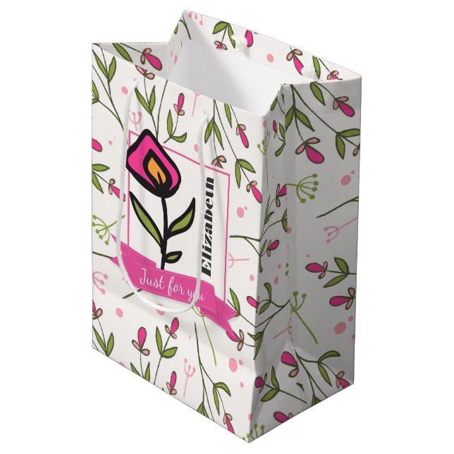 Bolsa De Regalo Mediana Solo para ti Flor silvestre con Petales Naranjas r (Angulo Anverso)