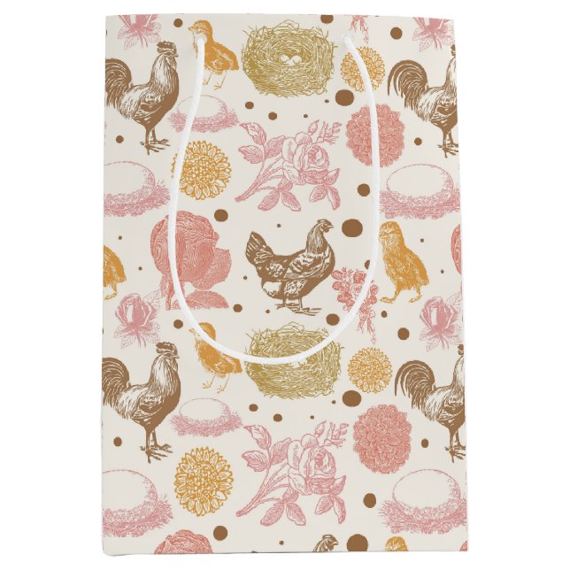 Bolsa De Regalo Mediana Sombrando pronto el patrón floral de pollo (Anverso)