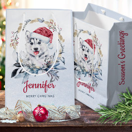 Bolsa De Regalo Mediana Sombrero de Santa Siberian Husky Perro Personaliza