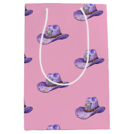 Bolsa De Regalo Mediana Sombrero de vaquera morado claro - Fondo rosa