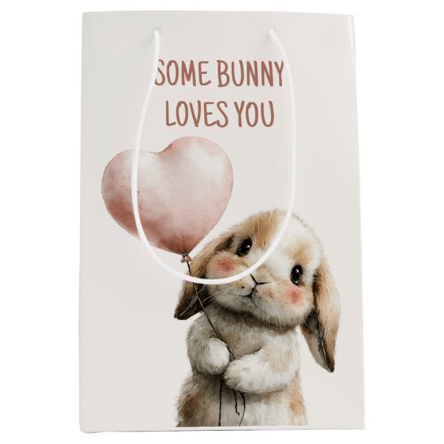 Bolsa De Regalo Mediana Some Bunny Loves You with Heart Balloon (Anverso)