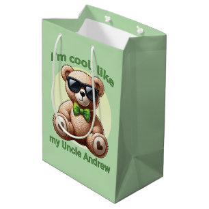 Bolsa De Regalo Mediana Soy Guay Teddy Bear con Personalizable Green Bow