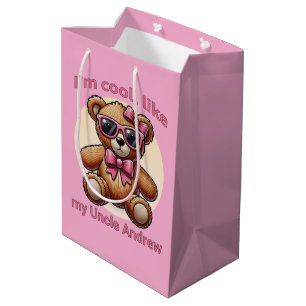 Bolsa De Regalo Mediana Soy Teddy Bear Cool con Lazo Rosa Personalizable