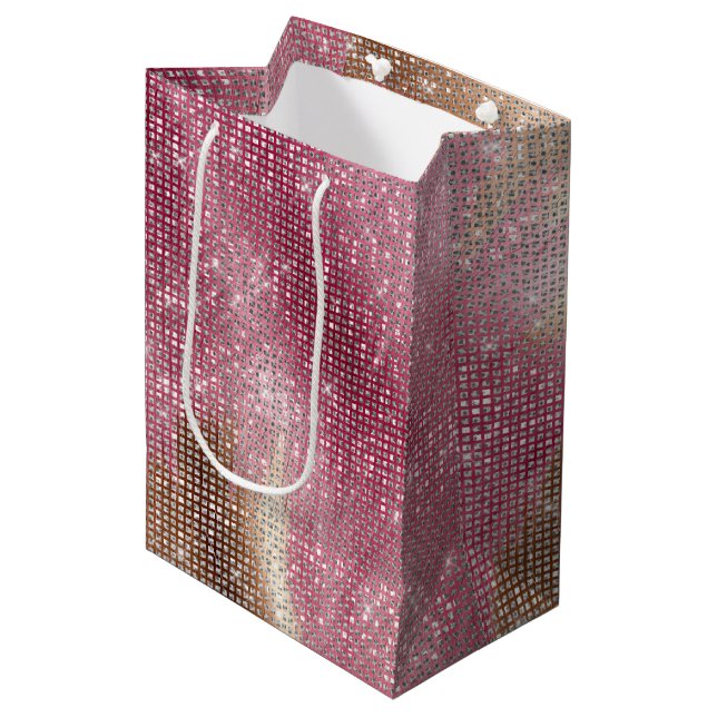 Bolsa De Regalo Mediana Sparkle Pink Gold Southwest Faux Piel de vaca Bird (Angulo Anverso)