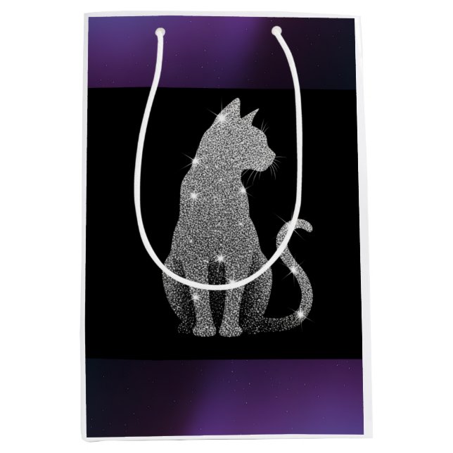 Bolsa De Regalo Mediana Sparkling Silver Cat (Anverso)
