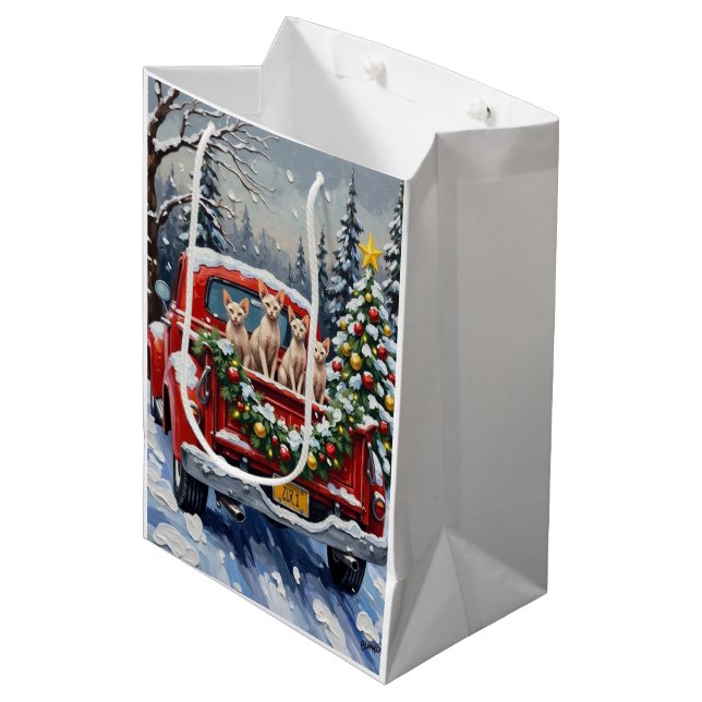 Bolsa De Regalo Mediana Sphynx Cat Christmas Red Truck Holiday (Angulo Anverso)