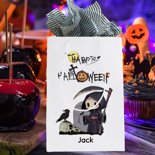 Bolsa De Regalo Mediana Spooky Grim Reaper Graveyard Crow Gothic Halloween (Subido por el creador)