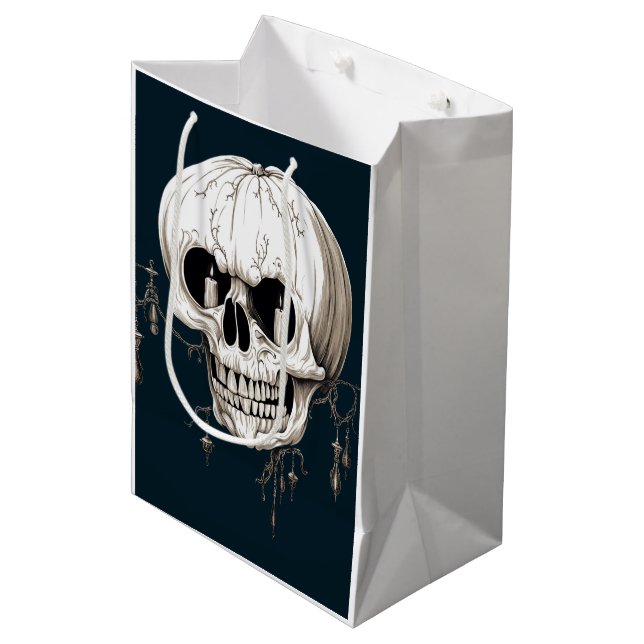 Bolsa De Regalo Mediana Spooky Halloween Melting Cranium With Bat Imagery  (Angulo Anverso)