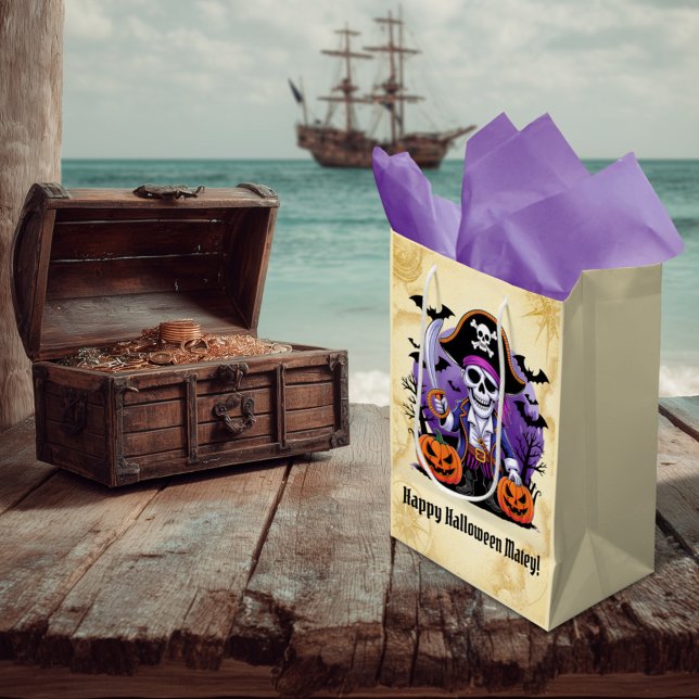 Bolsa De Regalo Mediana Spooky Skeleton Pirate Halloween (Subido por el creador)
