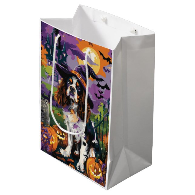 Bolsa De Regalo Mediana Spooky Springer Spaniel Halloween Witch Pumpkin (Angulo Anverso)