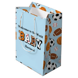 Bolsa De Regalo Mediana Sports Baby Shower Co-ed Theme Boy Blue