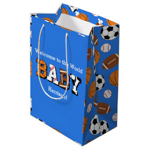 Bolsa De Regalo Mediana Sports Baby Shower Co-ed Theme Boy Blue