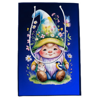 Bolsa De Regalo Mediana Spring Gnome with Bunny and Bluebird