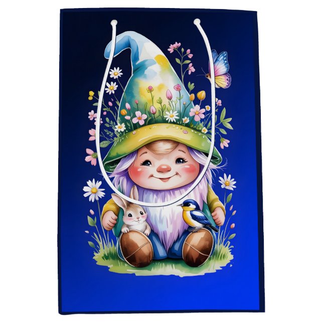 Bolsa De Regalo Mediana Spring Gnome with Bunny and Bluebird (Anverso)