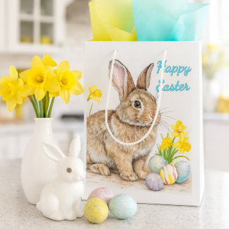 Bolsa De Regalo Mediana Springtime Happy Easter Rabbit
