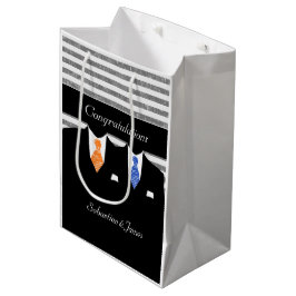 Bolsa De Regalo Mediana Sr. y Sr. Suits Boda Naranja Azul Personalizado