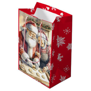 Bolsa De Regalo Mediana Sr. y Sra. Claus Baking Cookies Navidades
