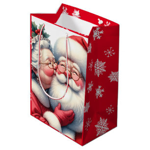 Bolsa De Regalo Mediana Sra. Clause Kissing Santa Cute Navidades