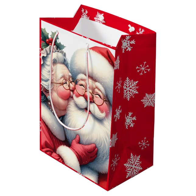 Bolsa De Regalo Mediana Sra. Clause Kissing Santa Cute Navidades (Angulo reverso)