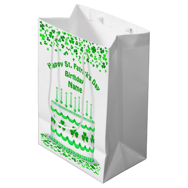 Bolsa De Regalo Mediana St Patrick's Day Birthday Cake Customizable Candle (Angulo Anverso)