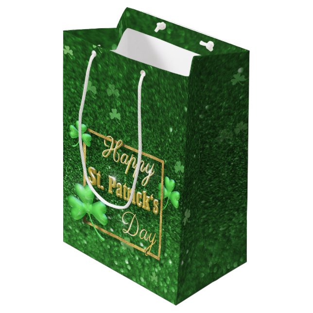 Bolsa De Regalo Mediana St. Patrick's Day Gold Shamrock (Angulo Anverso)