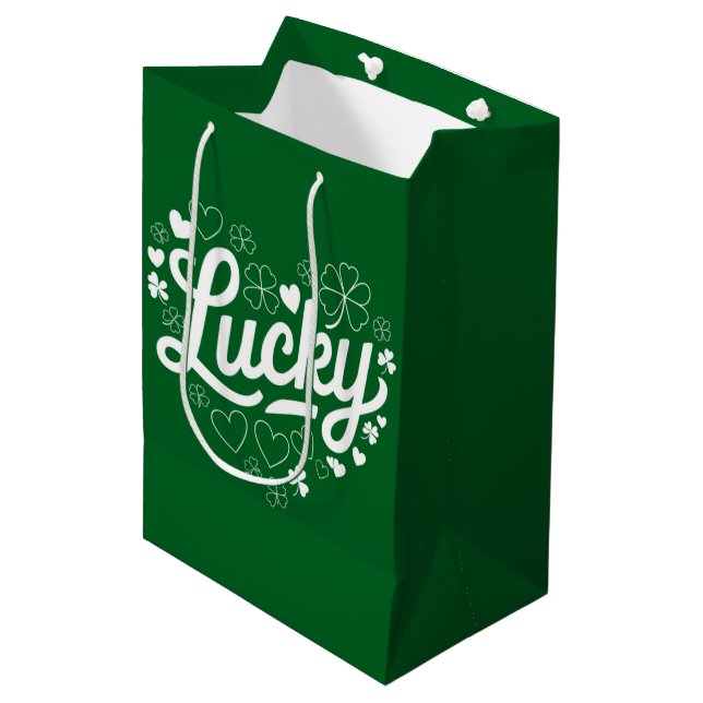 Bolsa De Regalo Mediana St Patrick's Day Heart Lucky Clover Shamrock (Angulo Anverso)