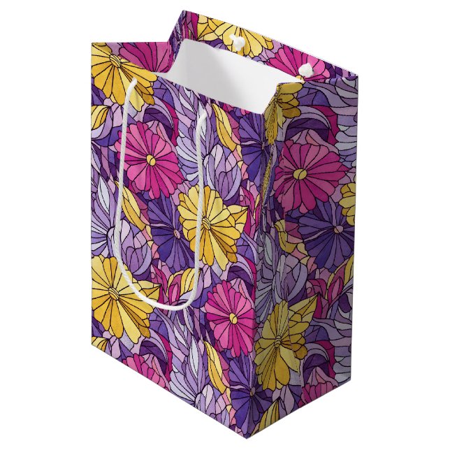 Bolsa De Regalo Mediana Stained Glass Abstract Purple Yellow Pink (Angulo Anverso)