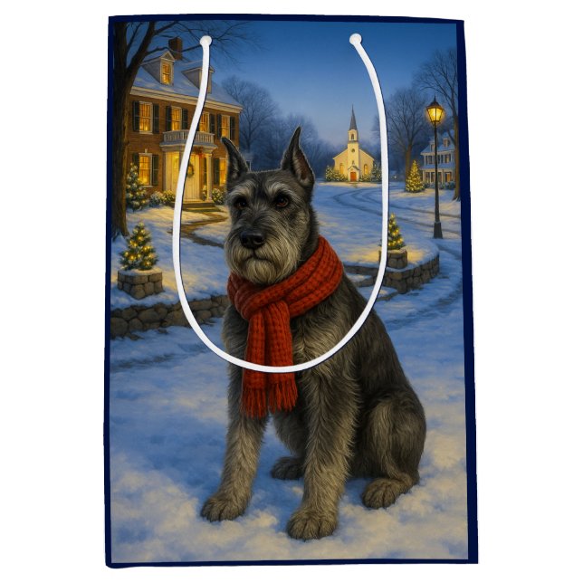 Bolsa De Regalo Mediana Standard Schnauzer Holiday  (Anverso)