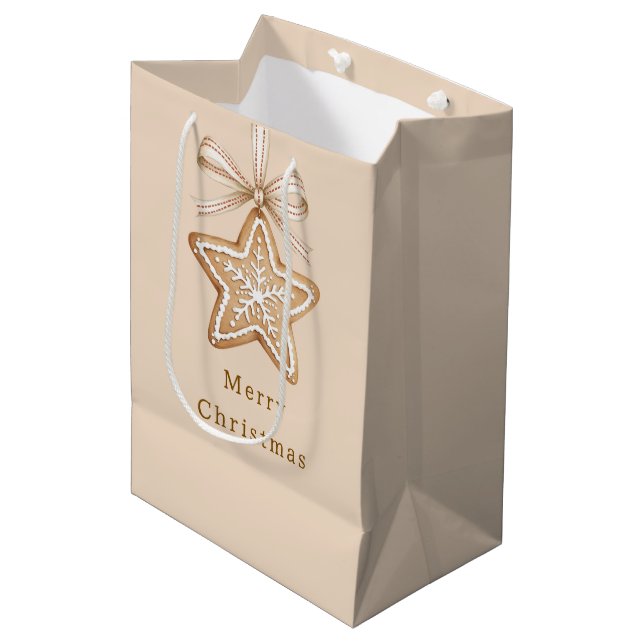 Bolsa De Regalo Mediana Star Bows Cream Christmas (Angulo Anverso)
