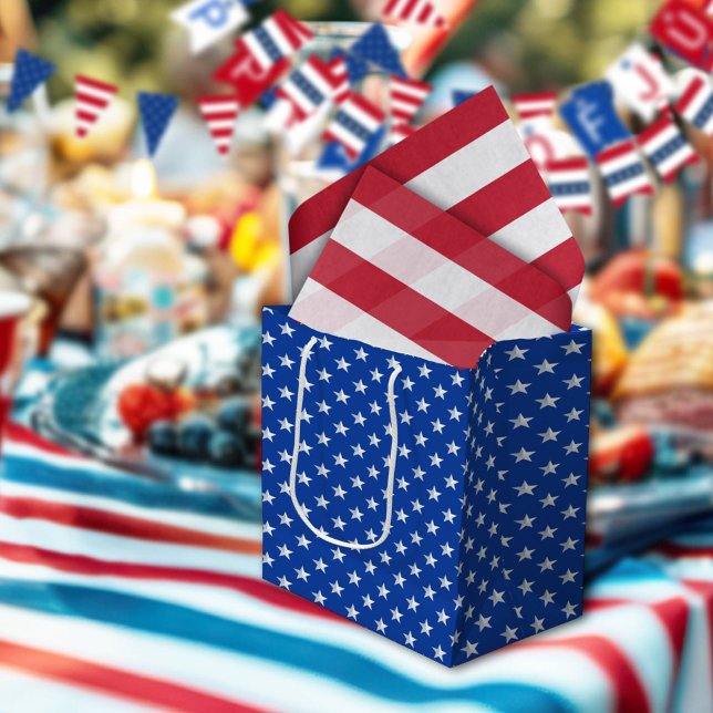 Bolsa De Regalo Mediana Star Spangled Silver Stars On Navy Blue Americana (Subido por el creador)