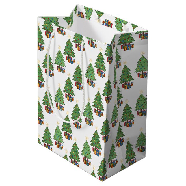 Bolsa De Regalo Mediana Star-topped Christmas Trees and Gifts Pattern (Angulo reverso)
