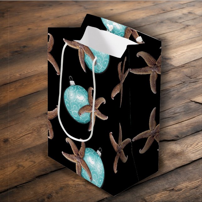 Bolsa De Regalo Mediana Starfish n Aqua Ornaments Black Navidades (Subido por el creador)
