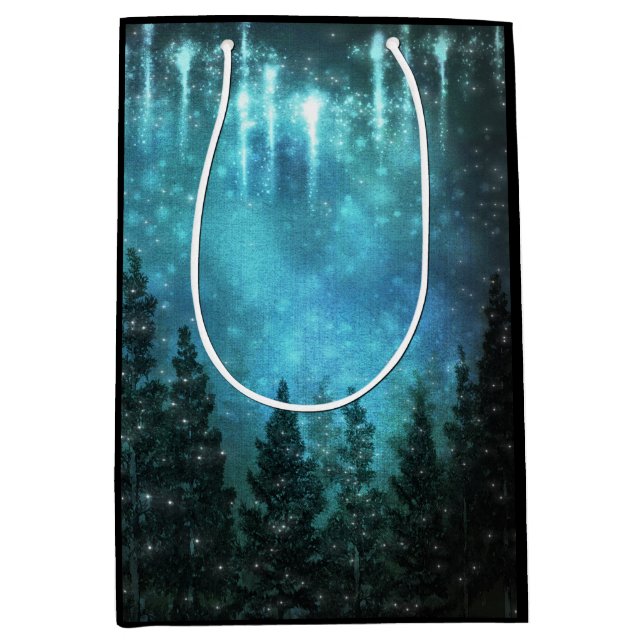 Bolsa De Regalo Mediana Starry Ilustra Matrimonio rústico de pinos (Anverso)