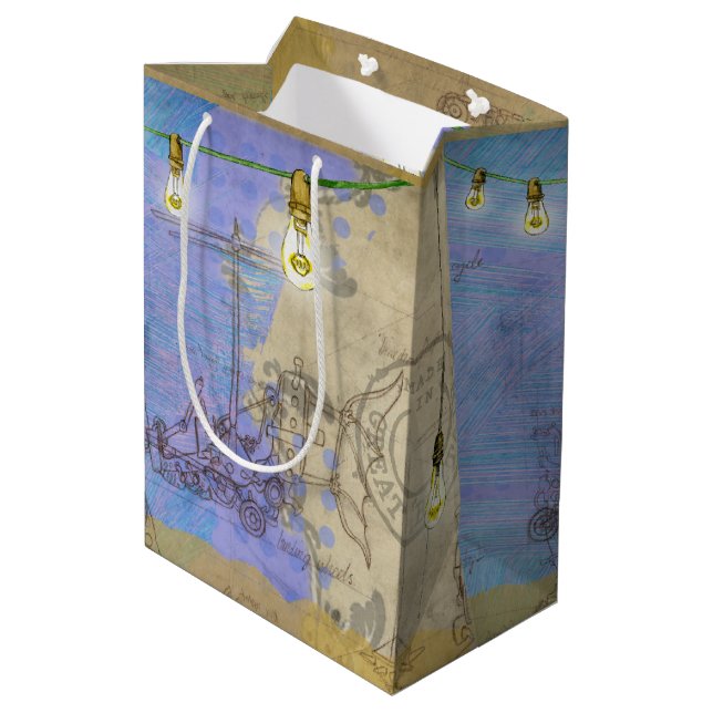 Bolsa De Regalo Mediana Steampunk Mechank Edison Light Bulb Architect (Angulo reverso)