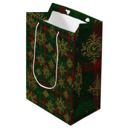 Bolsa De Regalo Mediana Steampunk Snowflake Tartán rojo y verde